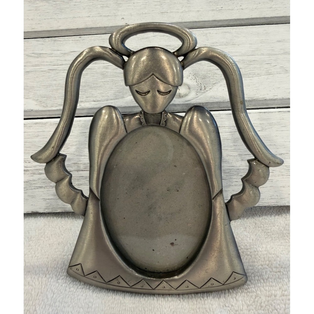 Silver Tone Angel Photo Frame Small Oval Picture Holder Freestanding Keepsake